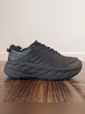 Hoka Bondi SR Leather Sneaker Shoe Slip Resistant Soft Toe Triple Black Size 9
